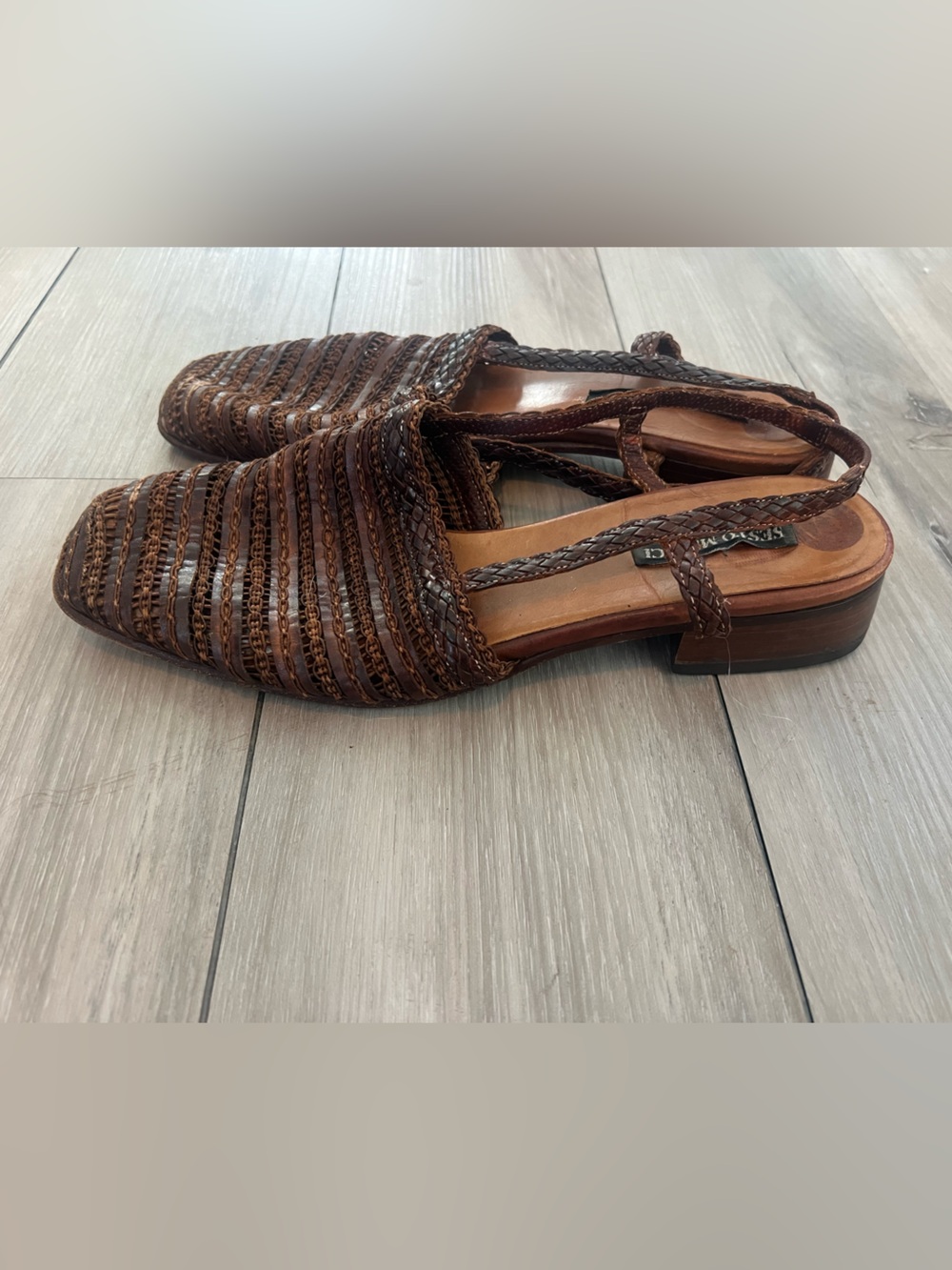 Sesto Meucci Woven Leather Slingback Sandals Brown Womens 11